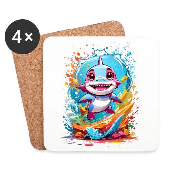 Requin - Dessous de verre (lot de 4) - blanc - Devant
