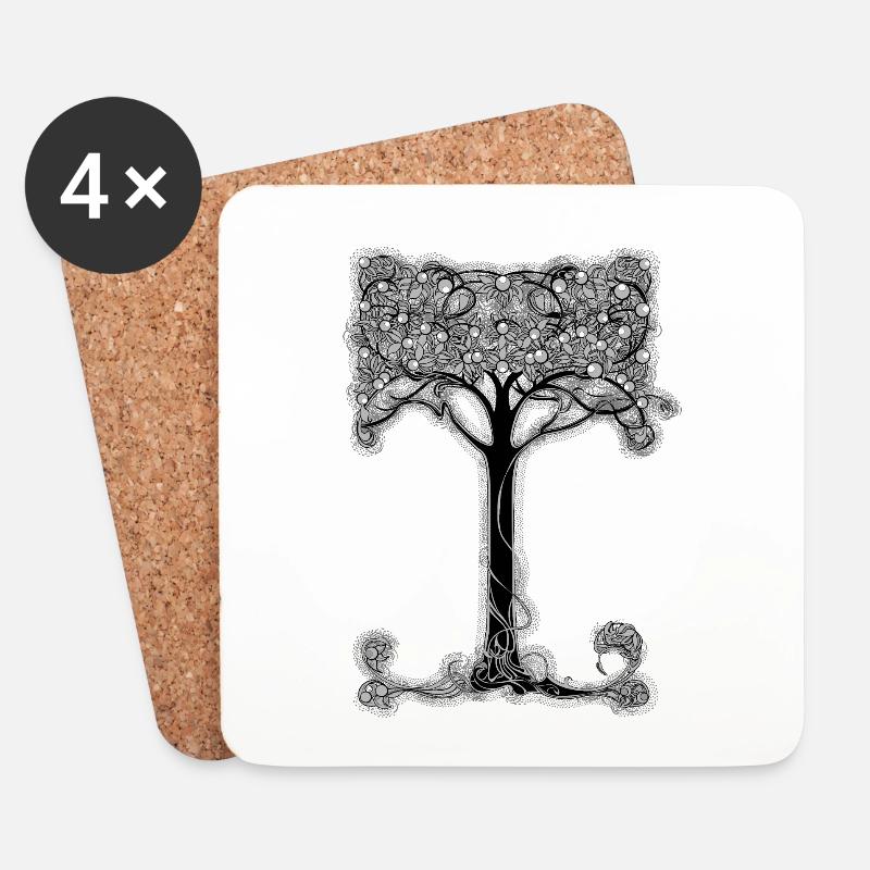Verzierter Baum mit floraler Kunst - Untersetzer (4er-Set) - Weiß