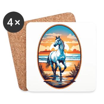 Cheval sur la plage - Dessous de verre (lot de 4) - blanc - Devant