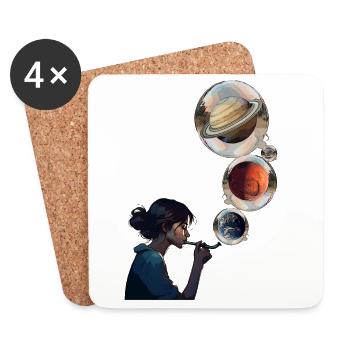 Contemplative woman with cosmic planets - Coasters (set of 4) - white - Front