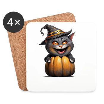Chat d’Halloween - Dessous de verre (lot de 4) - blanc - Devant