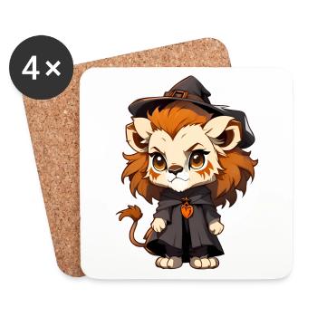 Lion d’Halloween mignon avec chapeau de sorcière. - Dessous de verre (lot de 4) - blanc - Devant