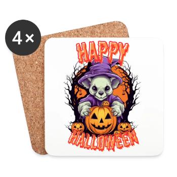 Chien d’Halloween mignon avec des citrouilles - Dessous de verre (lot de 4) - blanc - Devant