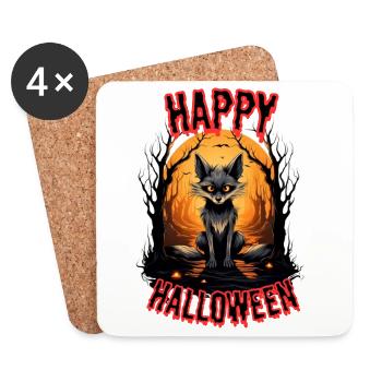 Halloween Schwarzwolf Motiv - Untersetzer (4er-Set) - Weiß - Vorne