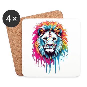 Colorful Lion Head - Coasters (set of 4) - white - Front