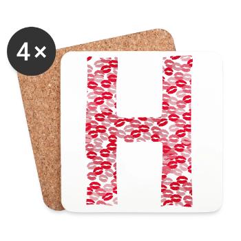 Letter H - tshirt kisses - Coasters (set of 4) - white - Front