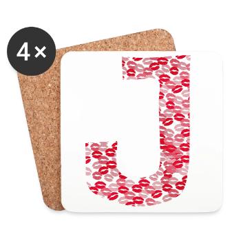 Lettre J - bisous shirt - Dessous de verre (lot de 4) - blanc - Devant