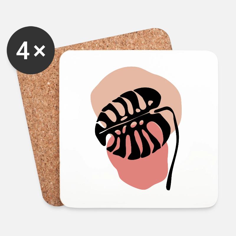 Abstract Plant Patterns in Pastel - Monstera - Coasters (set of 4) - white