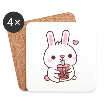 Cute White Bunny Rabbit Loves Bubble Tea - Coasters (set of 4) - white - Front