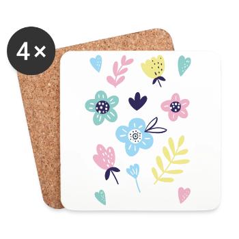Griffonnages floraux pastel sur noir - Dessous de verre (lot de 4) - blanc - Devant