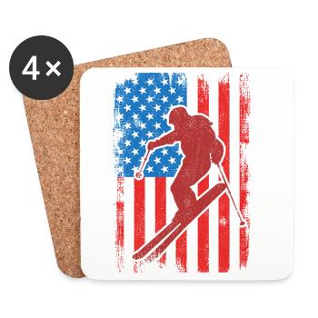 USA Patriotischer Skifahrer - Untersetzer (4er-Set) - Weiß - Vorne