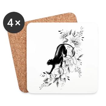 panthère noire florale pivoines - Coasters (set of 4) - white - Front
