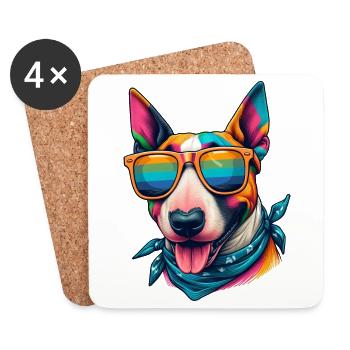 Bull Terrier coloré portant des lunettes de soleil - Dessous de verre (lot de 4) - blanc - Devant