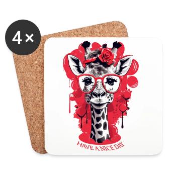 Cute giraffe with glasses - Coasters (set of 4) - white - Front
