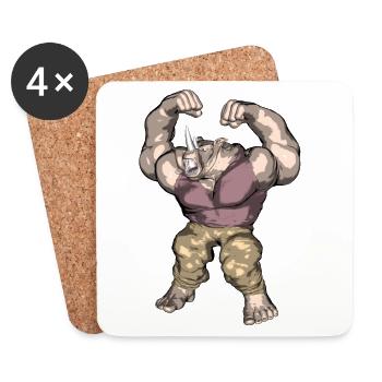 Un rhinocéros anthropomorphe - Dessous de verre (lot de 4) - blanc - Devant