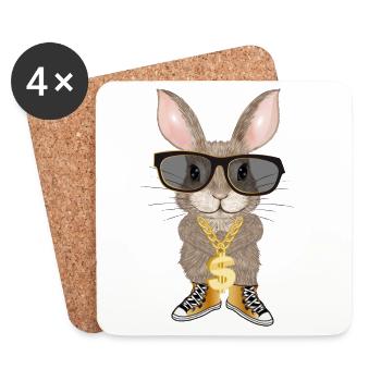 cute bunny as hip hopper with cool glasses - Coasters (set of 4) - white - Front