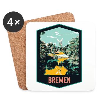 Bremen, Germany, Old Windmill Illustration - Coasters (set of 4) - white - Front