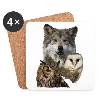 Wolf and Owls - Coasters (set of 4) - white - Front