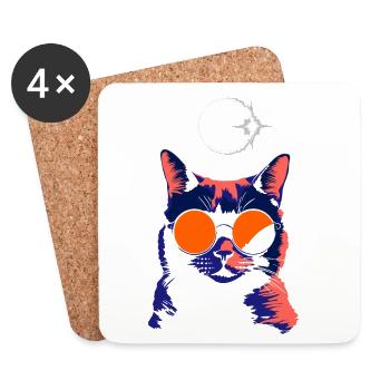 Cat Sunglasses Total Eclipse Cat - Coasters (set of 4) - white - Front