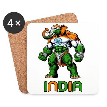 Motif du drapeau indien en forme d'éléphant - Dessous de verre (lot de 4) - blanc - Devant