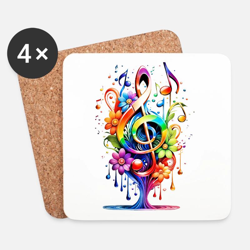 Musik, bunter Schlüssel mit Blättern über dem See. - Untersetzer (4er-Set) - Weiß