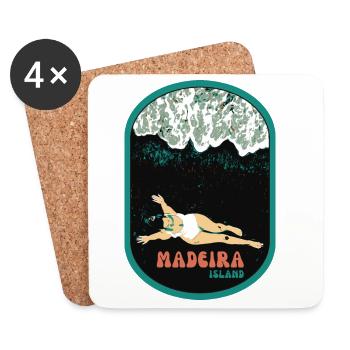 Illustration bathing black sand beach, Madeira - Coasters (set of 4) - white - Front