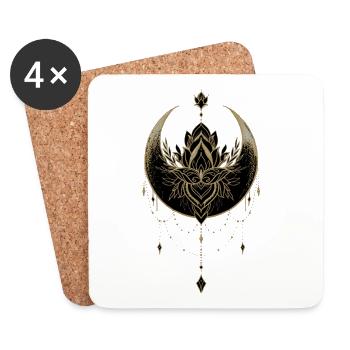 Stunning golden black moon with lotus flower. - Coasters (set of 4) - white - Front