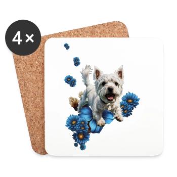 Doux petit Highland de l’Ouest avec des fleurs - Dessous de verre (lot de 4) - blanc - Devant
