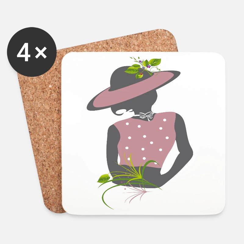 Girl mit Hut  - Untersetzer (4er-Set) - Weiß