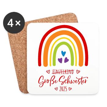 Boho Regenbogen Einzelkind Große Schwester 2025 - Untersetzer (4er-Set) - Weiß - Vorne