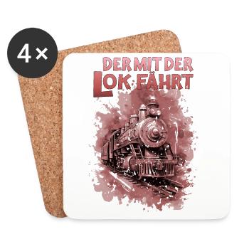 Der mit der Lok Lokomotive fährt Lokführer Zug - Untersetzer (4er-Set) - Weiß - Vorne