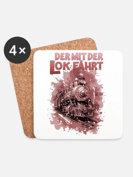 Der mit der Lok Lokomotive fährt Lokführer Zug - Untersetzer (4er-Set) - Weiß