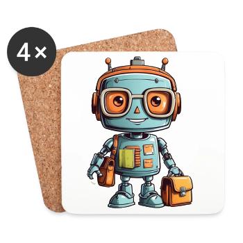 Petit robot avec cartable premier jour d’école - Dessous de verre (lot de 4) - blanc - Devant