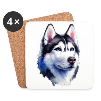 Portrait de husky majestueux - Dessous de verre (lot de 4) - blanc - Devant