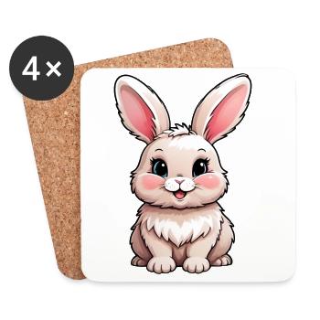 Cute Cartoon Kids Bunny Rabbit - Coasters (set of 4) - white - Front