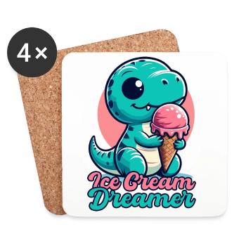 Ice Cream Dreamer Cute T-Rex with Ice Cream Gift - Coasters (set of 4) - white - Front