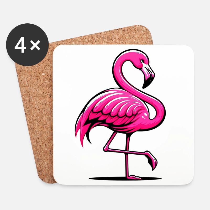 Flamingo - Untersetzer (4er-Set) - Weiß