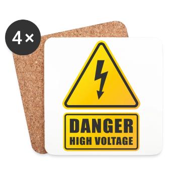 High Voltage Warning Sign - Coasters (set of 4) - white - Front