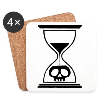 Tête de mort sablier noir - Dessous de verre (lot de 4) - blanc - Devant