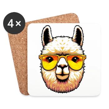 Alpaga avec lunettes de soleil - Dessous de verre (lot de 4) - blanc - Devant