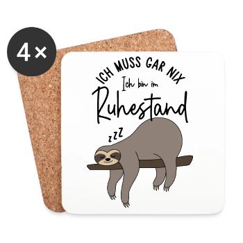 Faultier - Ich muss gar nix Ich bin im Ruhestand - Untersetzer (4er-Set) - Weiß - Vorne