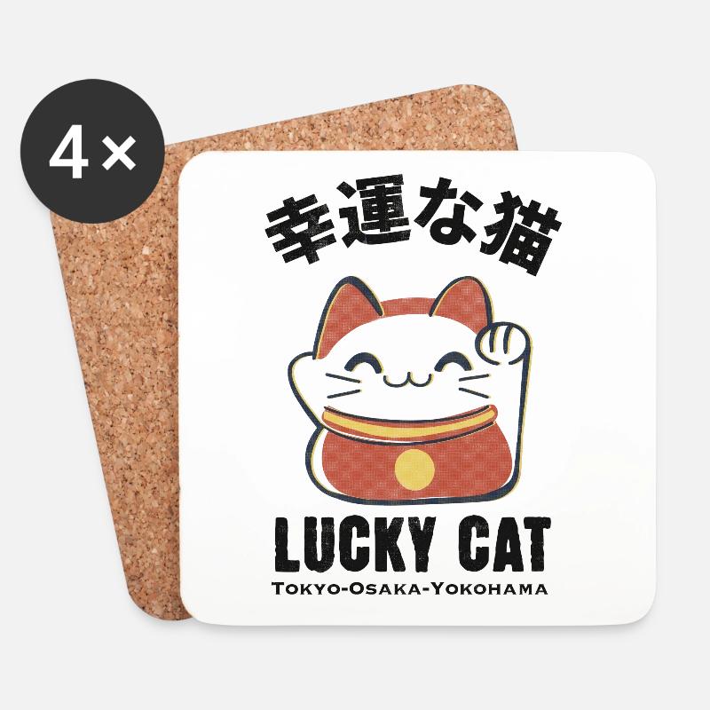 Lucky Cat - Untersetzer (4er-Set) - Weiß