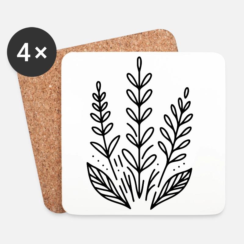 Minimalistisches Design - Pflanzen - Untersetzer (4er-Set) - Weiß