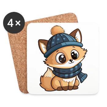 Cute fox with scarf and bobble hat. - Coasters (set of 4) - white - Front