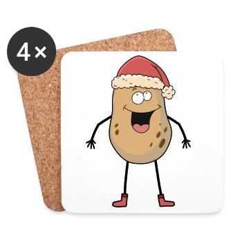Weihnachtsmann Nikolaus Kartoffel Kartoffeln - Untersetzer (4er-Set) - Weiß - Vorne