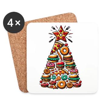Arbre de Noël des fast-foods - Dessous de verre (lot de 4) - blanc - Devant