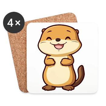 Loutre mignonne et heureuse dans le style dessin animé - Adorable - Dessous de verre (lot de 4) - blanc - Devant