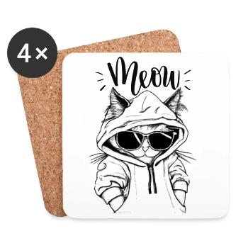 Meow Hoodie Katzenszene - Untersetzer (4er-Set) - Weiß - Vorne