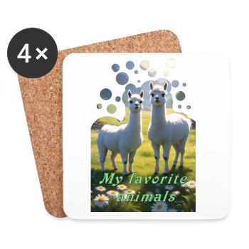 Deux lamas alpagas duveteux dans la prairie - Dessous de verre (lot de 4) - blanc - Devant