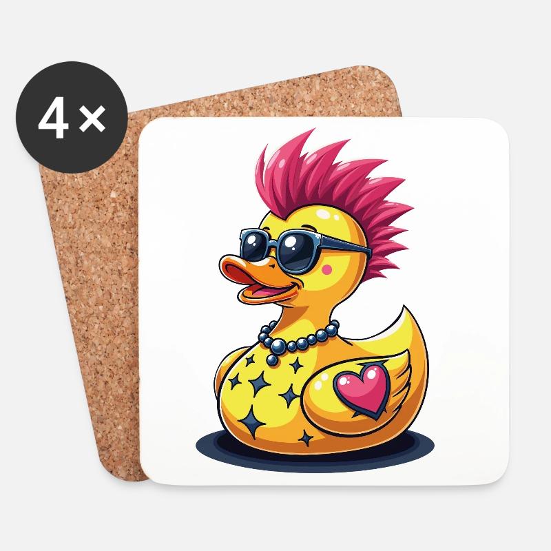Coole Punk-Ente mit Herz - Untersetzer (4er-Set) - Weiß